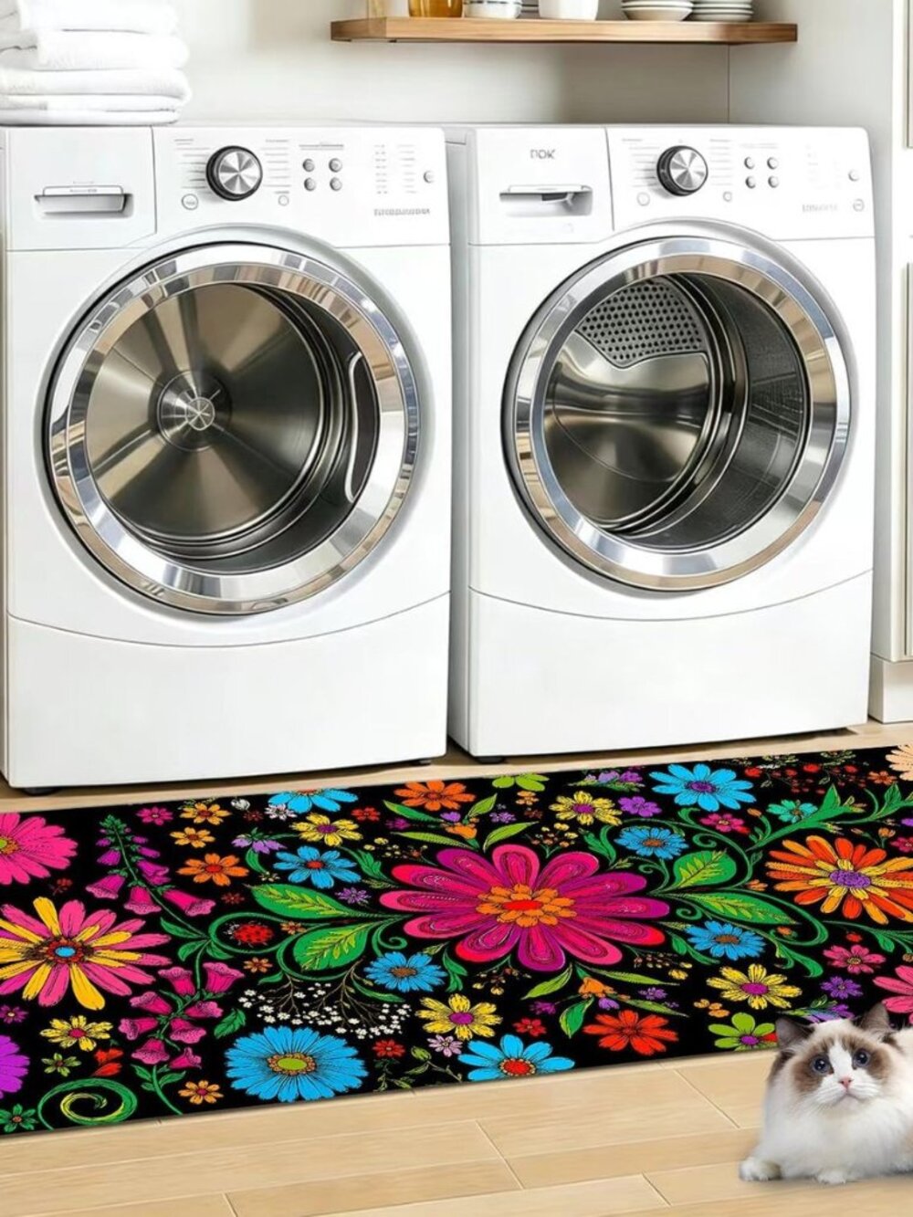47x20 Inch Laundry Room Runner Rug, Retro Floral Garden Floor Mat, Washable